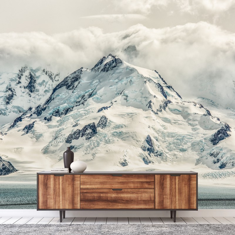 Fototapete schneebedeckter berggipfel mit gletscher