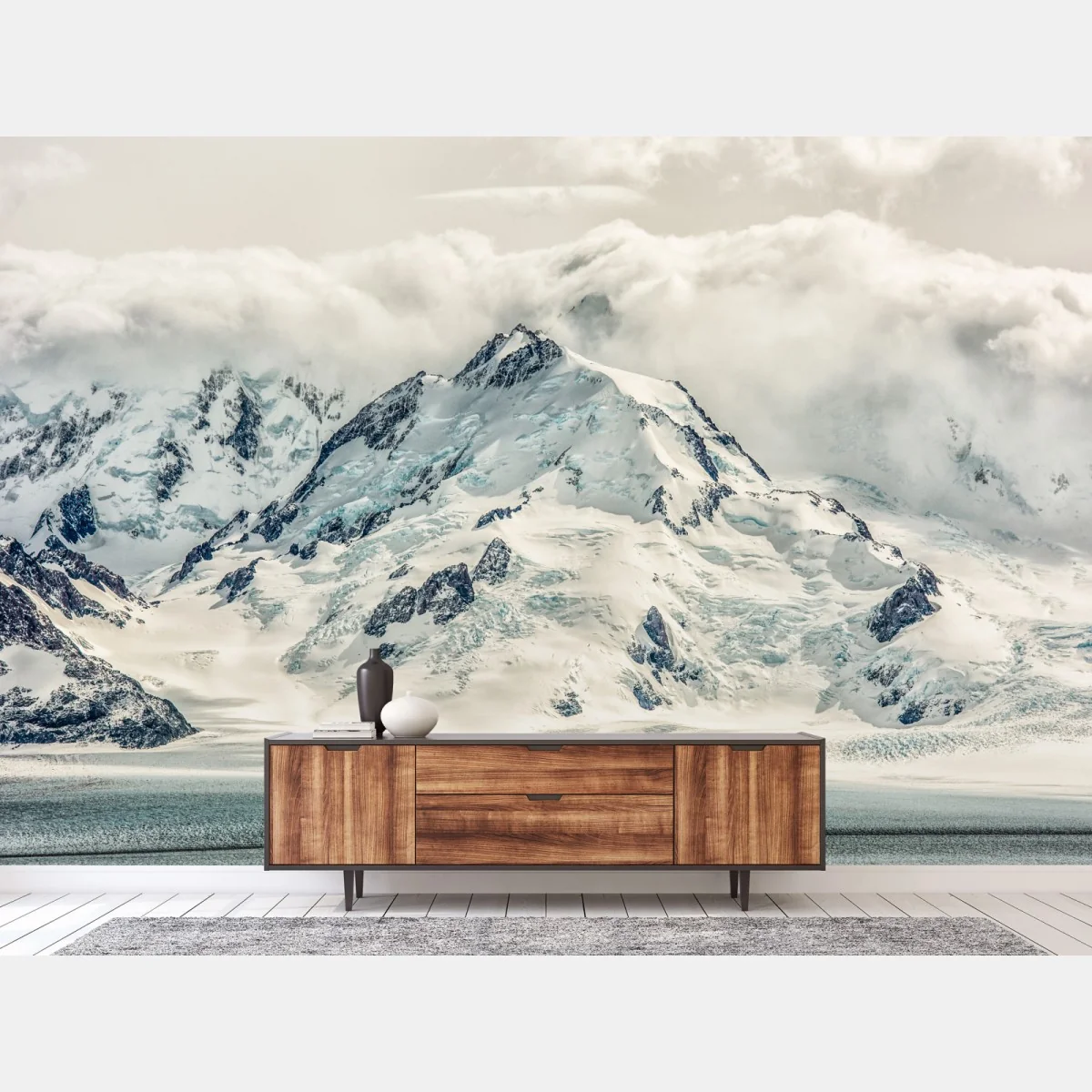 Fototapete schneebedeckter berggipfel mit gletscher – Wallnifity® Fototapete schneebedeckter berggipfel mit gletscher – Wallnifity®