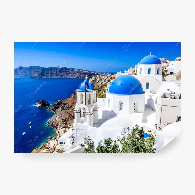 Fototapete Santorini blaue kuppeln über der kaldera