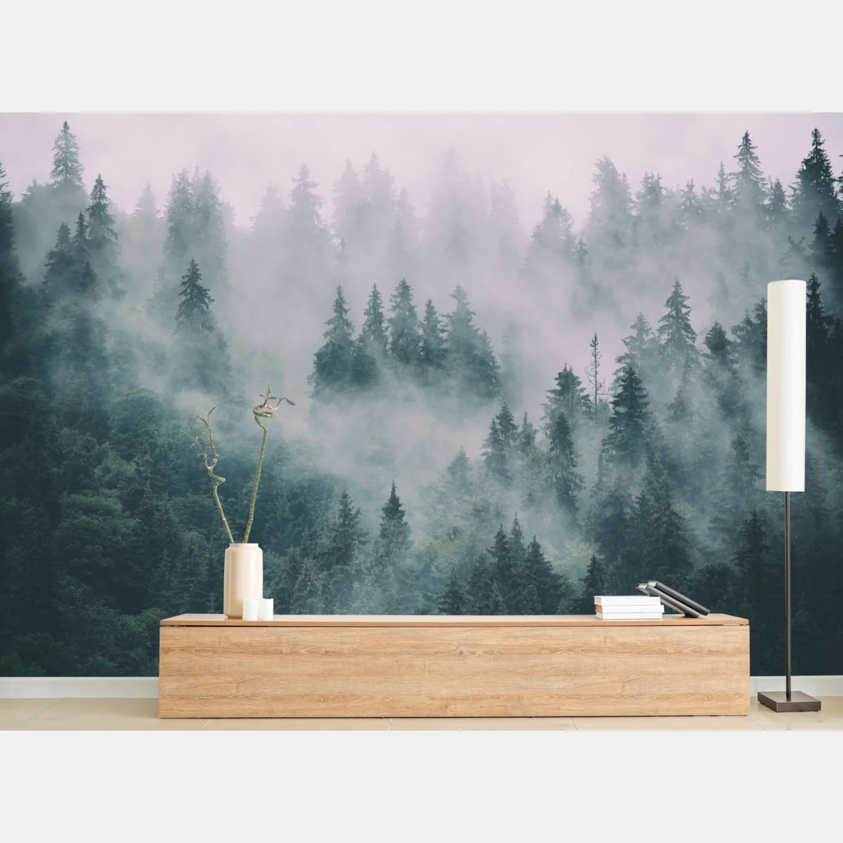 Fototapete nebliger immergrüner wald – Wallnifity® Fototapete nebliger immergrüner wald – Wallnifity®