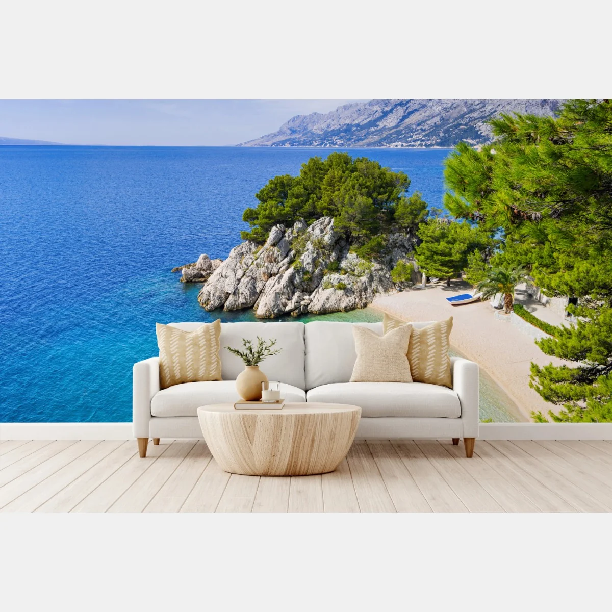 Fototapete ruhige türkisfarbene bucht mit booten – Wallnifity®