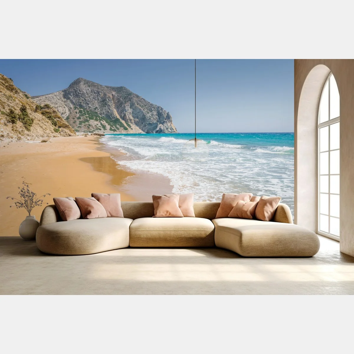 Fototapete sonniger türkisfarbener strand mit klippen – Wallnifity® Fototapete sonniger türkisfarbener strand mit klippen – Wallnifity®