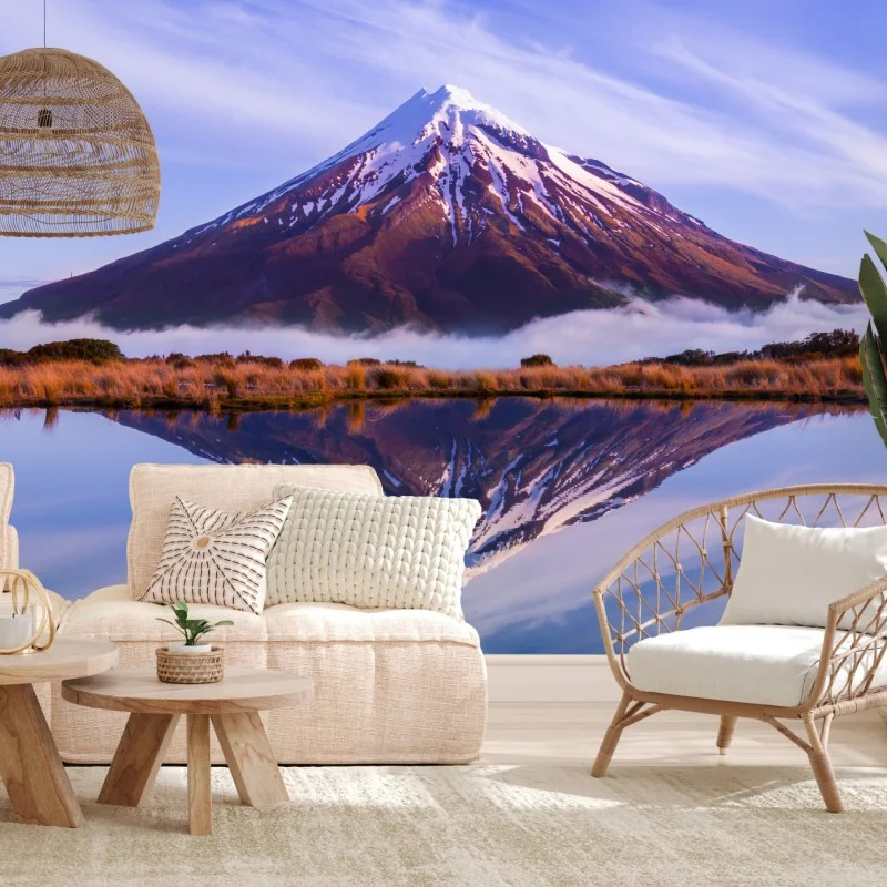 Fototapete majestätische bergspiegelung bei sonnenaufgang