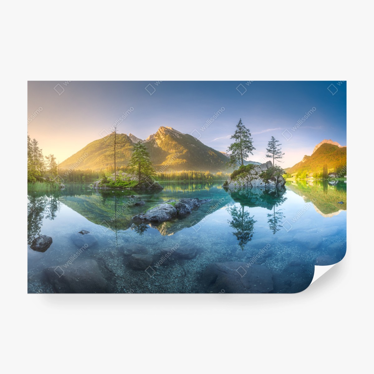 Fototapete alpensee bei sonnenaufgang mit spiegelnder reflexion – Wallnifity®