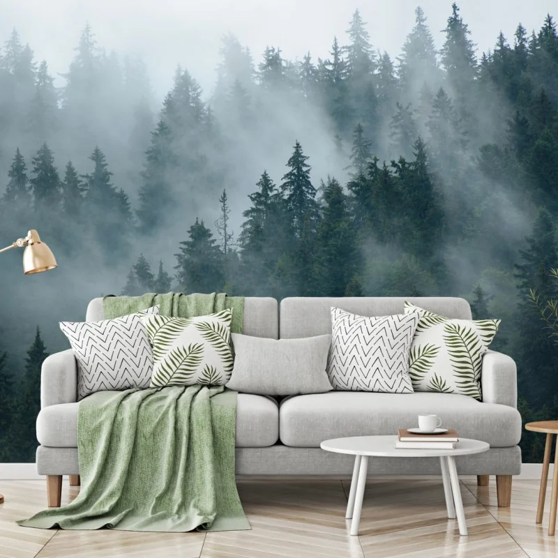 Fototapete nebeliger immergrüner wald