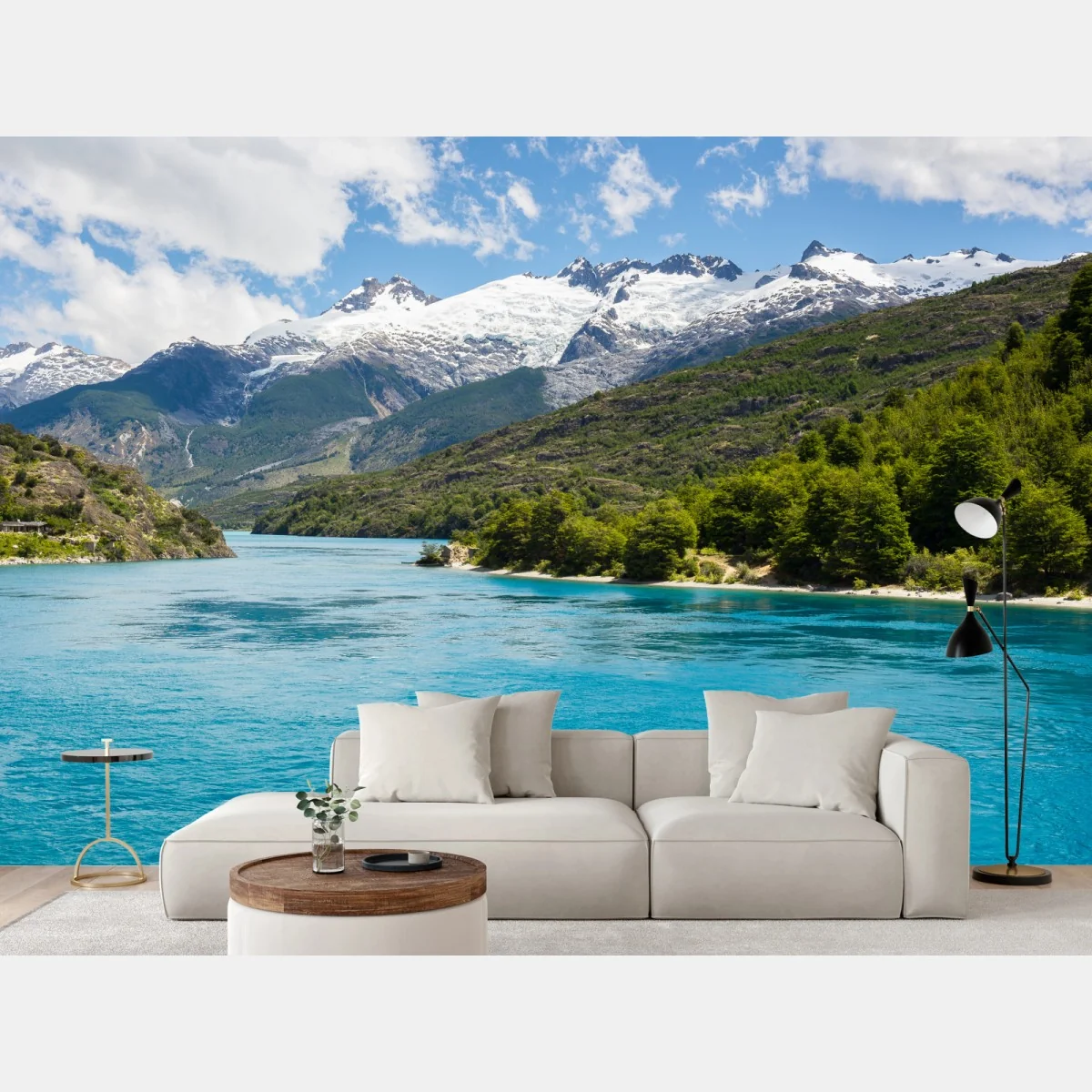 Fototapete türkisfarbener bergsee mit schneebedeckten gipfeln – Wallnifity®