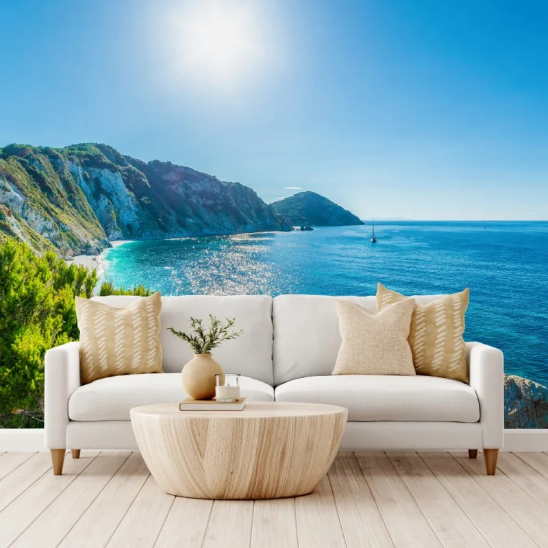 Fototapete sonnige panoramaansicht des strands Sansone, Elba – Wallnifity®