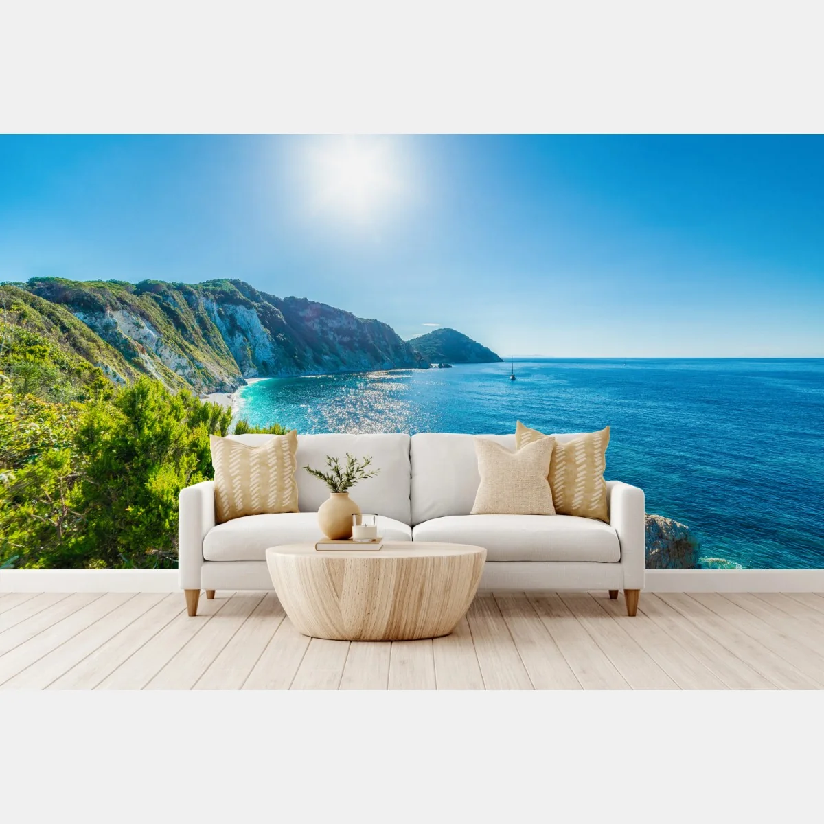 Fototapete sonnige panoramaansicht des strands Sansone, Elba – Wallnifity®