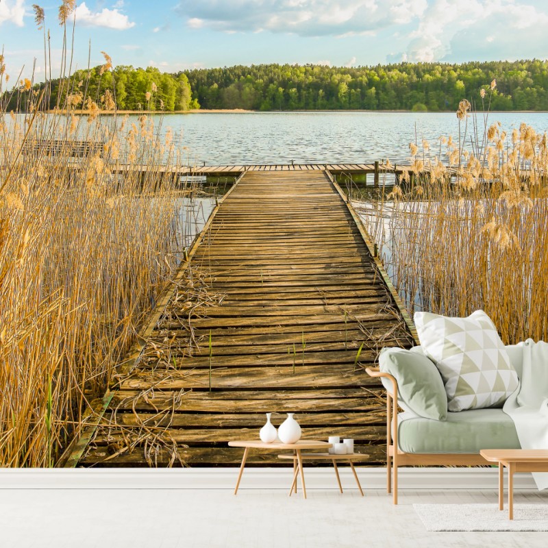Fototapete hölzerner steg zum ruhigen see