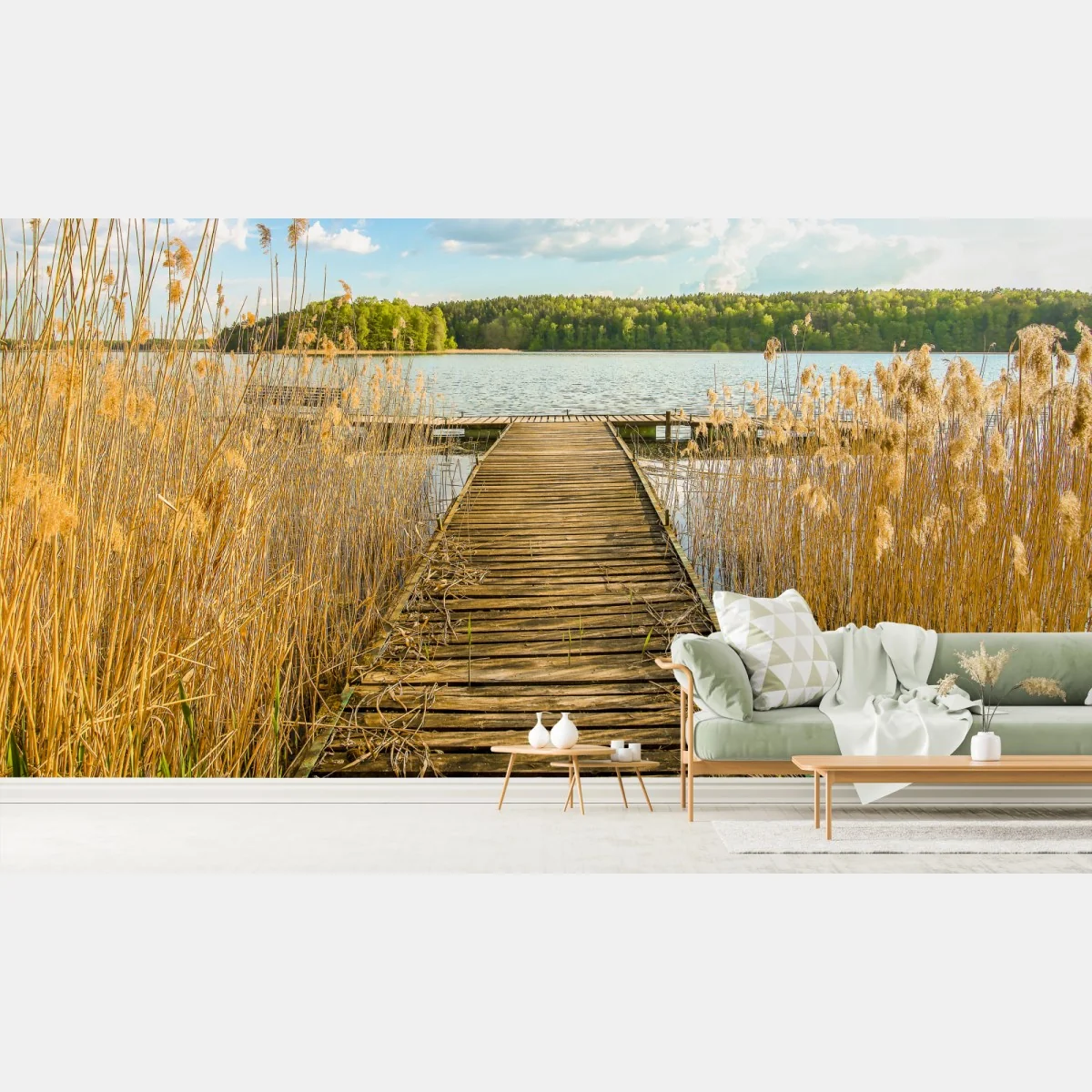 Fototapete hölzerner steg zum ruhigen see – Wallnifity® Fototapete hölzerner steg zum ruhigen see – Wallnifity®
