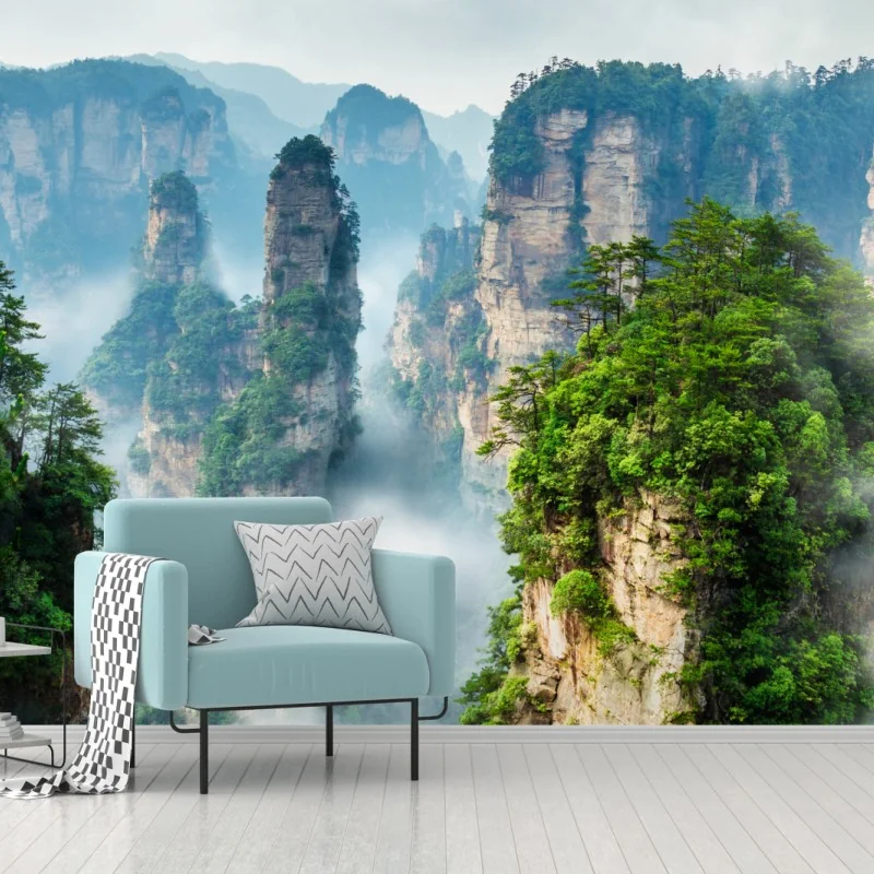 Fototapete nebelige felsenpfeiler in den bergen – Wallnifity®