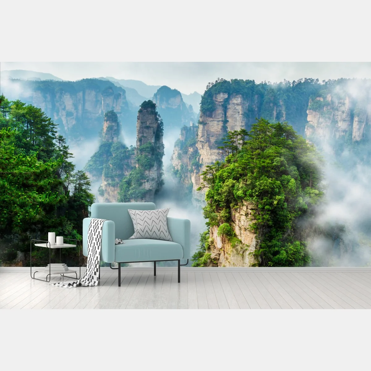 Fototapete nebelige felsenpfeiler in den bergen – Wallnifity®