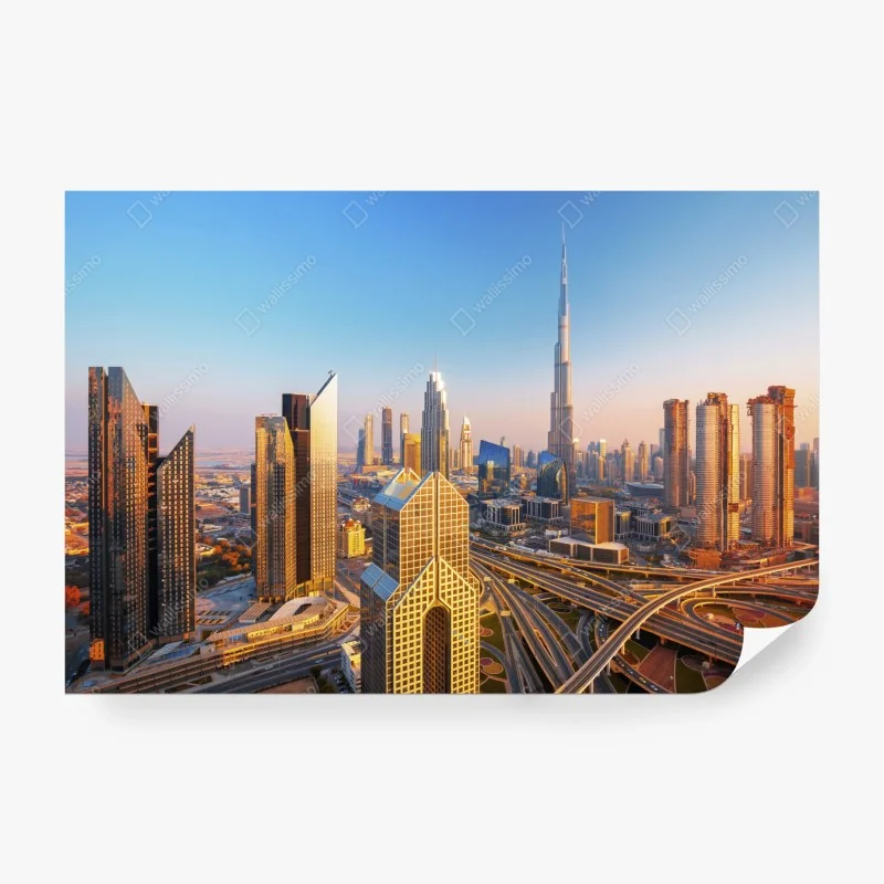 Fototapete Dubai skyline mit Burj Khalifa bei sonnenuntergang
