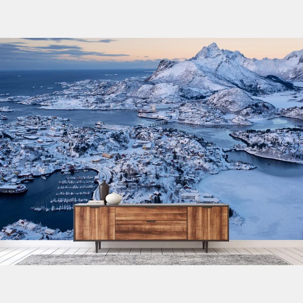 Fototapete winterliche luftaufnahme des hafens von Svolvaer, Norwegen – Wallnifity® Fototapete winterliche luftaufnahme des hafens von Svolvaer, Norwegen – Wallnifity®