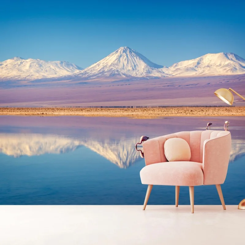 Fototapete Laguna Chaxa mit flamingos und Licancabur