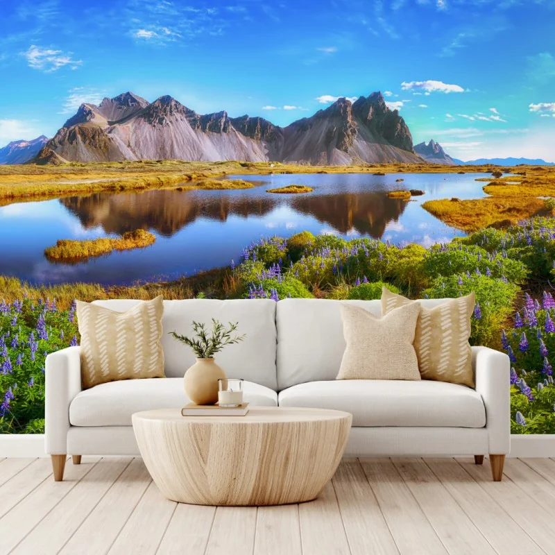 Fototapete lupinenwiese am Vestrahorn, Island – Wallnifity® Fototapete lupinenwiese am Vestrahorn, Island – Wallnifity®