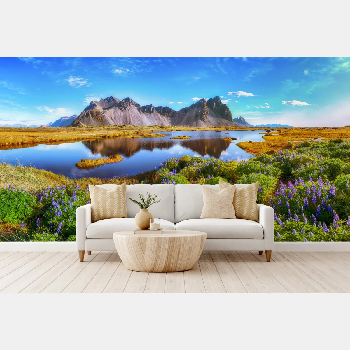 Fototapete lupinenwiese am Vestrahorn, Island – Wallnifity® Fototapete lupinenwiese am Vestrahorn, Island – Wallnifity®