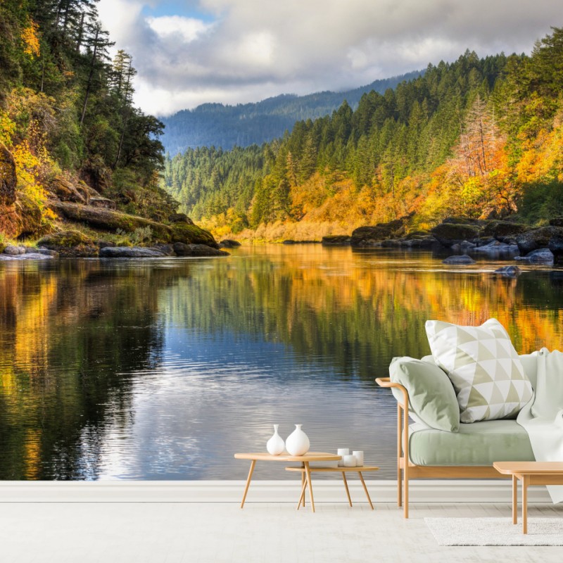 Fototapete Rogue River herbstliche spiegelungen – Wallnifity® Fototapete Rogue River herbstliche spiegelungen – Wallnifity®