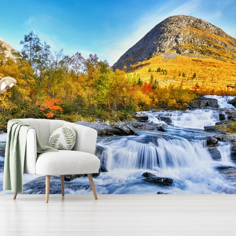 Fototapete goldener herbstwasserfall