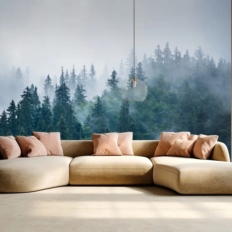 Fototapete nebliger nadelwald