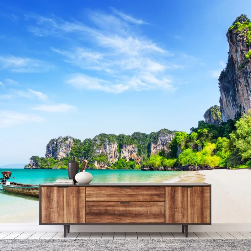 Fototapete longtail-boot am strand Railay, Thailand – Wallnifity®