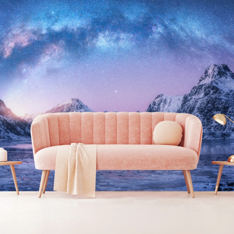 Fototapete ruhige arktische bergnacht unter der milchstraße – Wallnifity® Fototapete ruhige arktische bergnacht unter der milchstraße – Wallnifity®