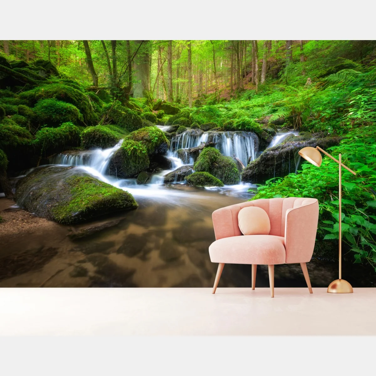 Fototapete ruhiger moosiger waldwasserfall – Wallnifity® Fototapete ruhiger moosiger waldwasserfall – Wallnifity®