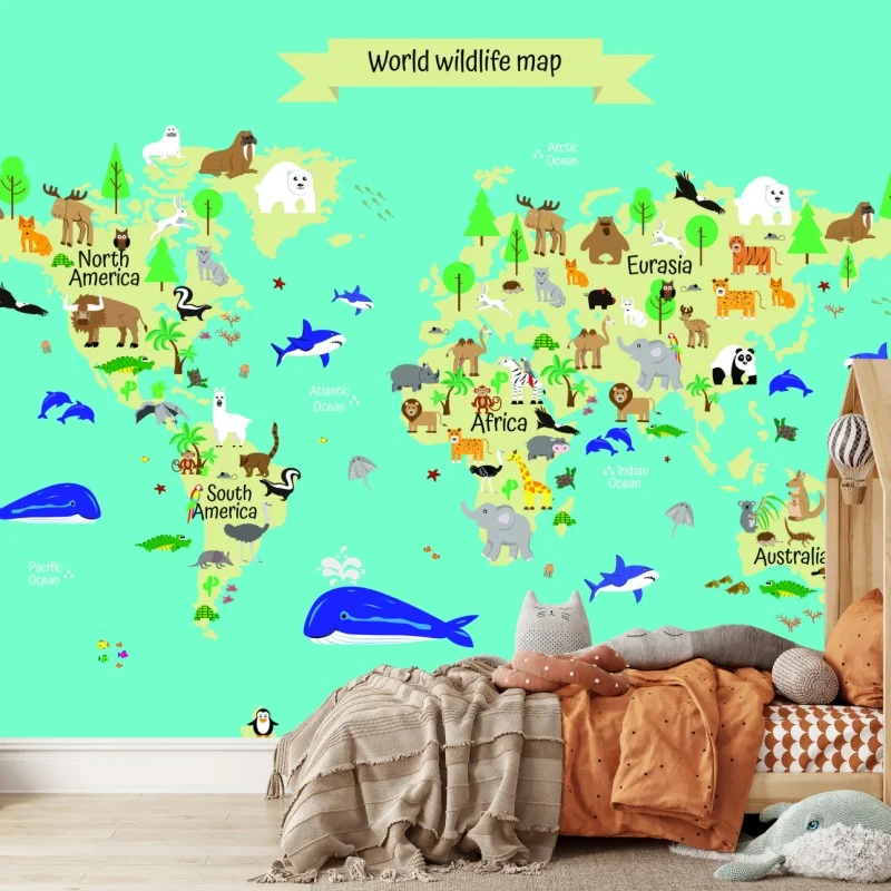Fototapete weltkarte der tierwelt für kinder – Wallnifity® Fototapete weltkarte der tierwelt für kinder – Wallnifity®
