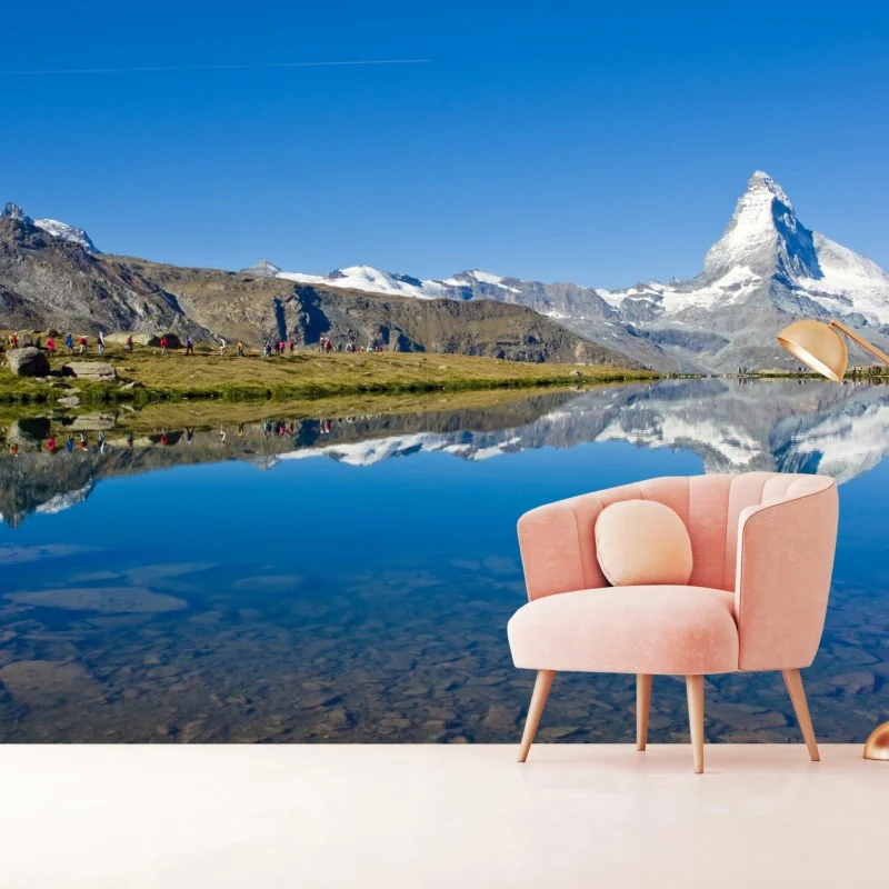 Fototapete alpenberg spiegelung über stillem see – Wallnifity® Fototapete alpenberg spiegelung über stillem see – Wallnifity®