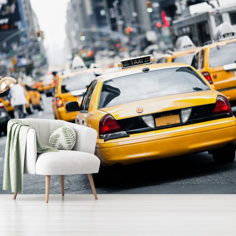 Fototapete gelbe taxis in einer belebten straße von New York