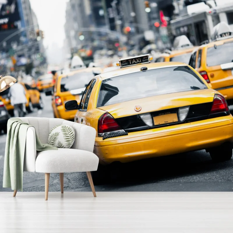 Fototapete gelbe taxis in einer belebten straße von New York