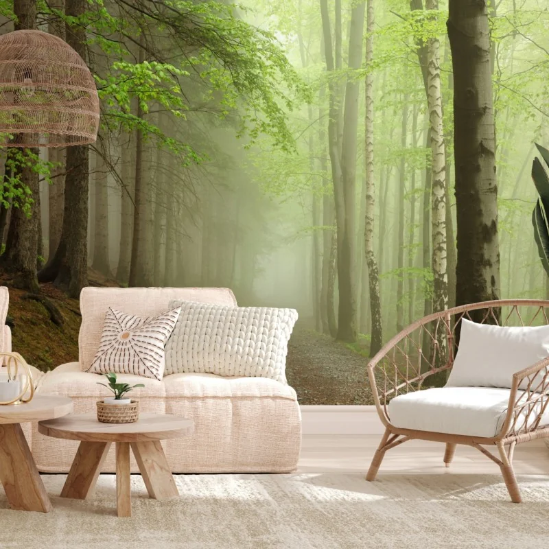 Fototapete nebliger waldpfad – Wallnifity® Fototapete nebliger waldpfad – Wallnifity®