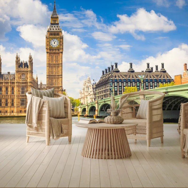 Fototapete London panorama mit uhrturm Big Ben und Westminster Bridge