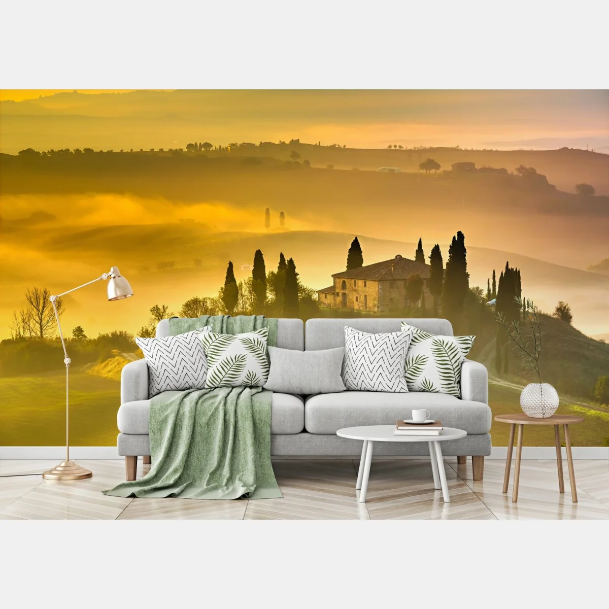 Fototapete Toskana bei sonnenaufgang über goldenen hügeln – Wallnifity® Fototapete Toskana bei sonnenaufgang über goldenen hügeln – Wallnifity®