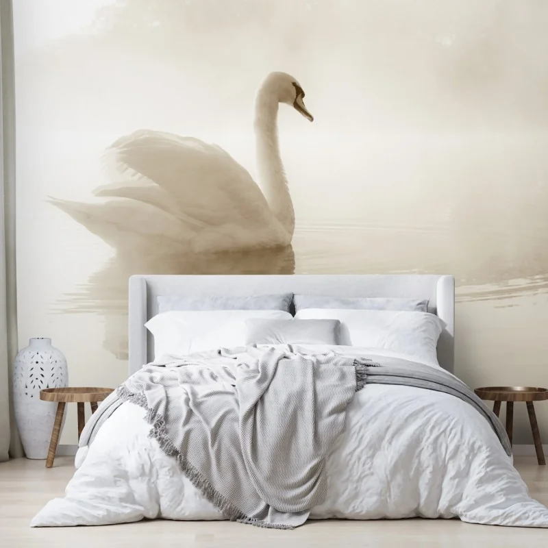 Fototapete eleganter schwan im nebel – Wallnifity®