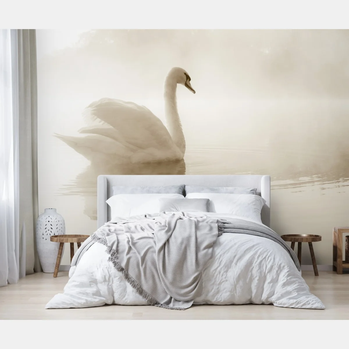 Fototapete eleganter schwan im nebel – Wallnifity® Fototapete eleganter schwan im nebel – Wallnifity®