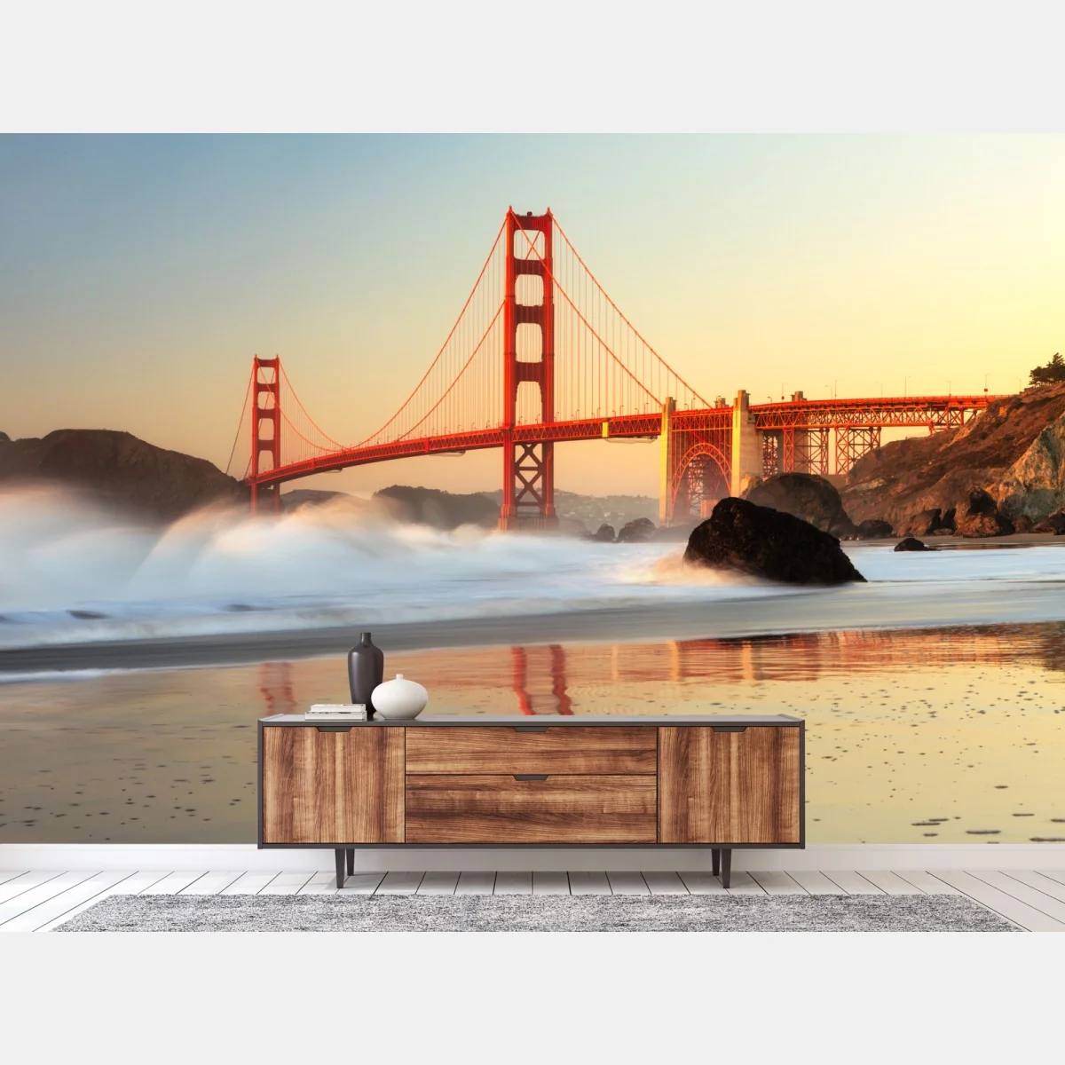 Fototapete Golden Gate brücke bei sonnenuntergang – Wallnifity® Fototapete Golden Gate brücke bei sonnenuntergang – Wallnifity®