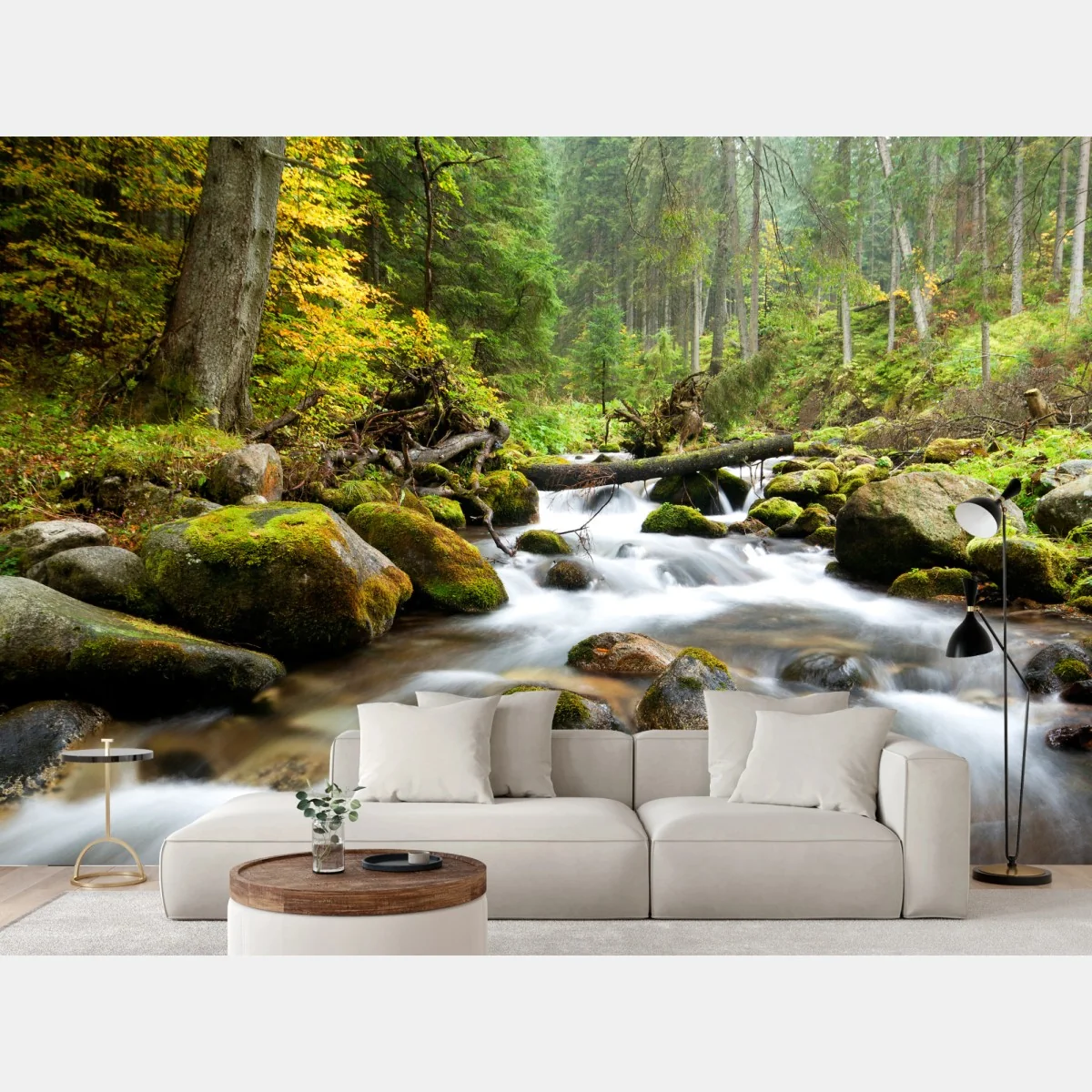 Fototapete moosbedeckter waldbach im herbst – Wallnifity® Fototapete moosbedeckter waldbach im herbst – Wallnifity®