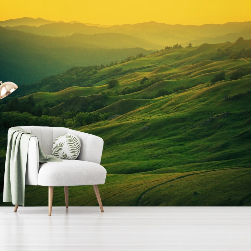 Fototapete hügel von Nordkalifornien bei sonnenuntergang