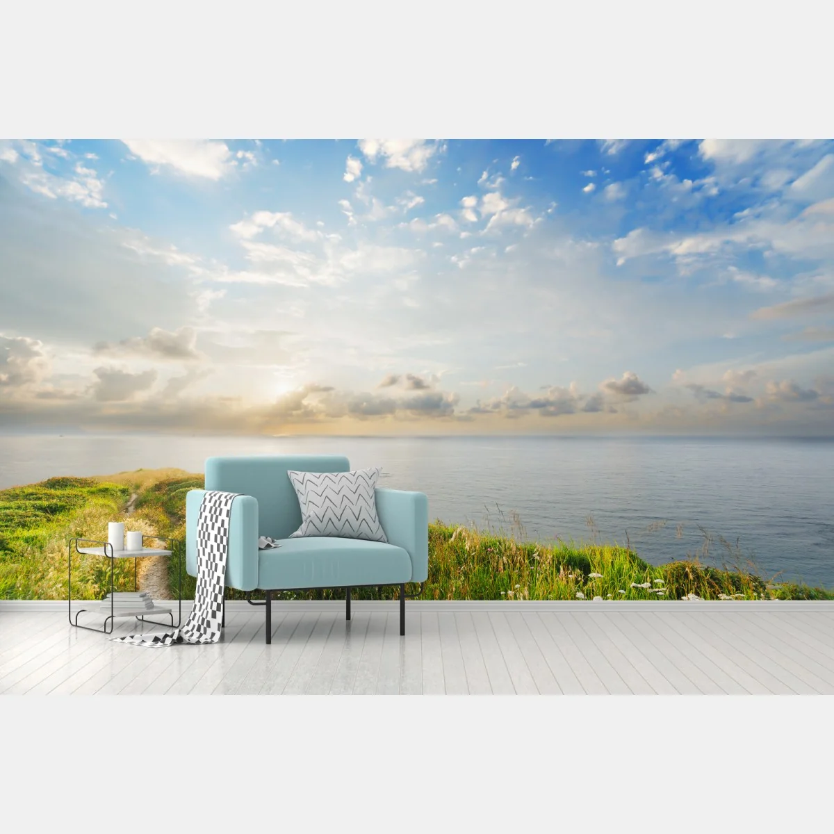 Fototapete sonniger küstenpfad zum meer – Wallnifity® Fototapete sonniger küstenpfad zum meer – Wallnifity®