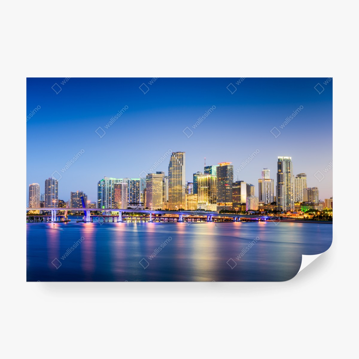 Fototapete Miami skyline der innenstadt bei dämmerung – Wallnifity® Fototapete Miami skyline der innenstadt bei dämmerung – Wallnifity®