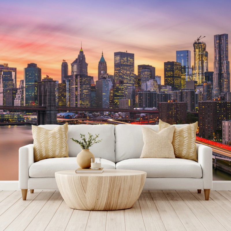Fototapete panorama von New York bei sonnenuntergang