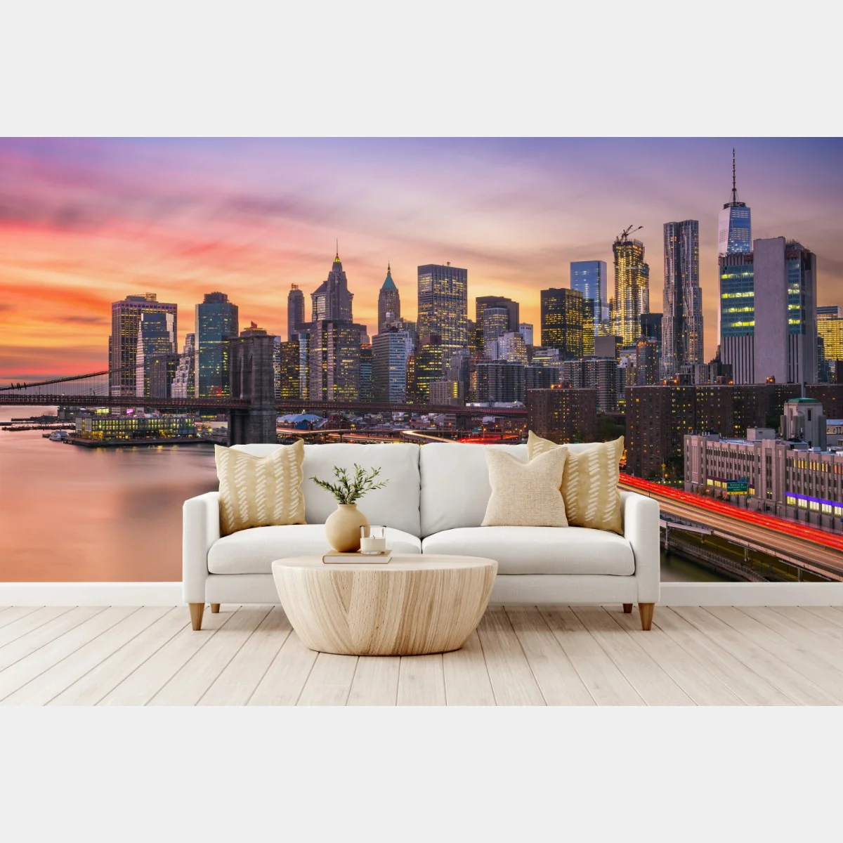 Fototapete panorama von New York bei sonnenuntergang – Wallnifity® Fototapete panorama von New York bei sonnenuntergang – Wallnifity®