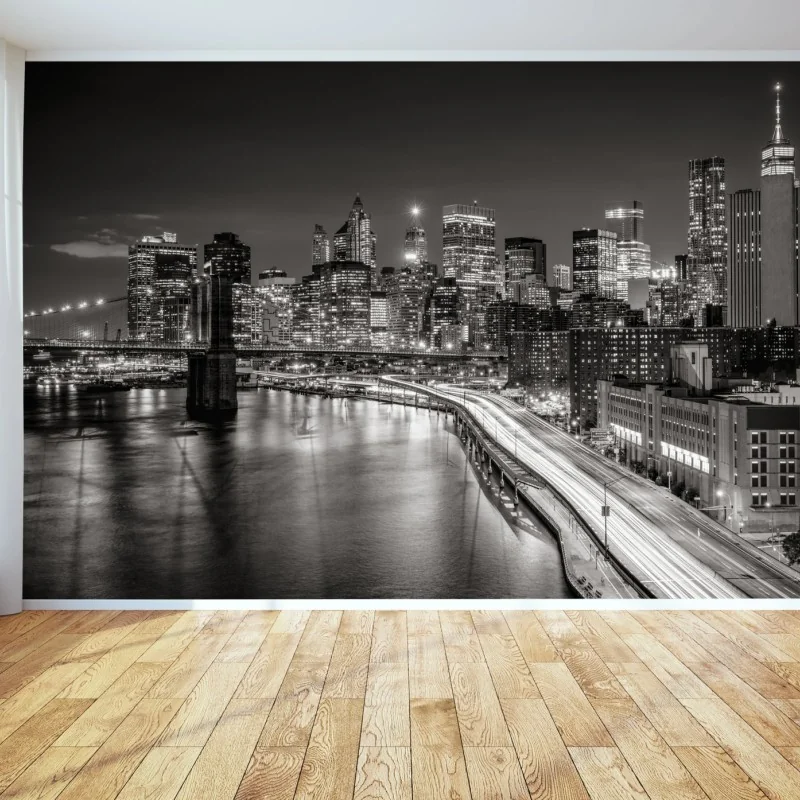 Fototapete monochrome stadtsilhouette bei nacht