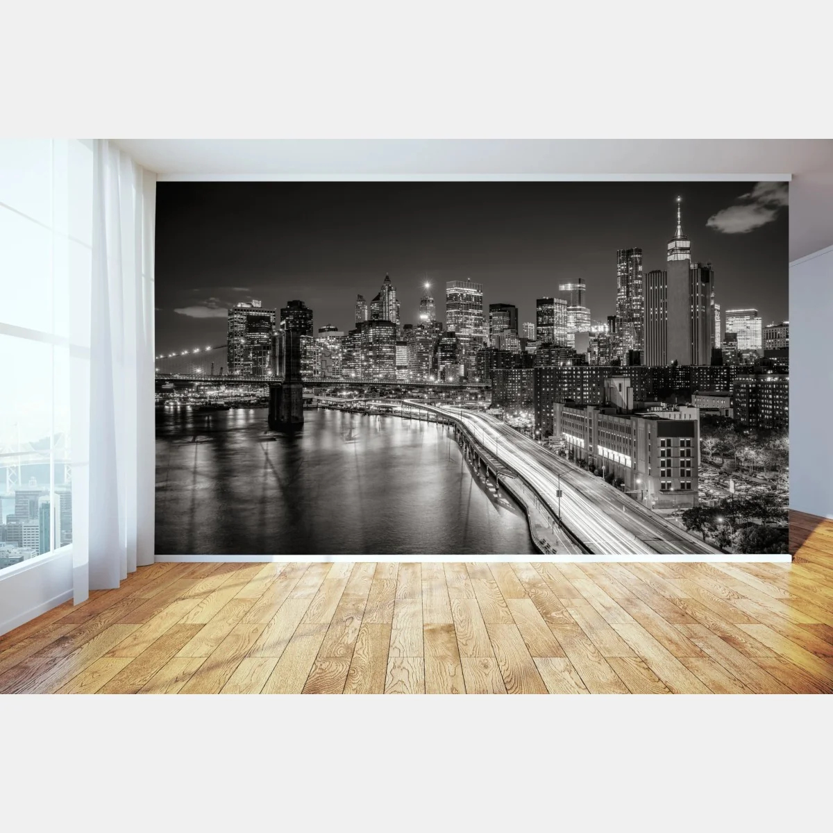 Fototapete monochrome stadtsilhouette bei nacht – Wallnifity®