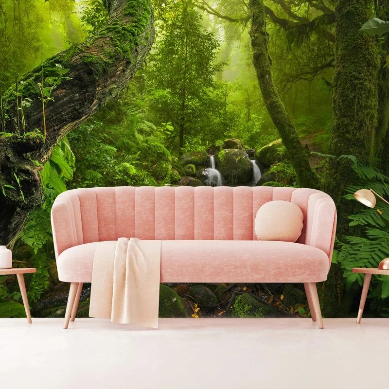 Fototapete üppiger grüner wald mit bach – Wallnifity® Fototapete üppiger grüner wald mit bach – Wallnifity®