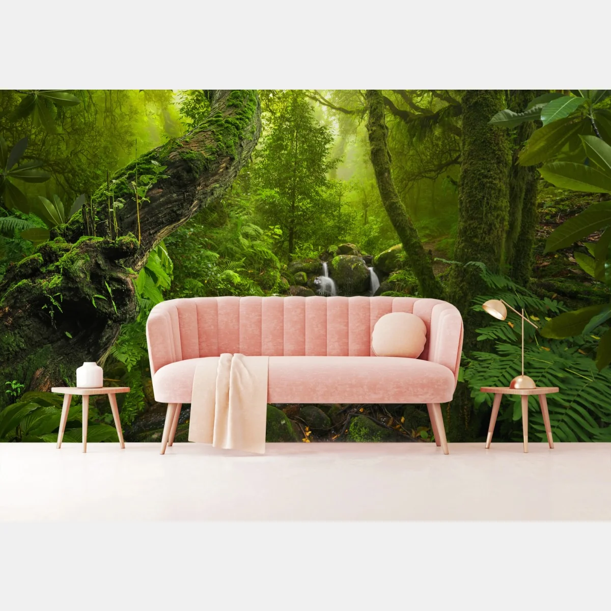 Fototapete üppiger grüner wald mit bach – Wallnifity® Fototapete üppiger grüner wald mit bach – Wallnifity®