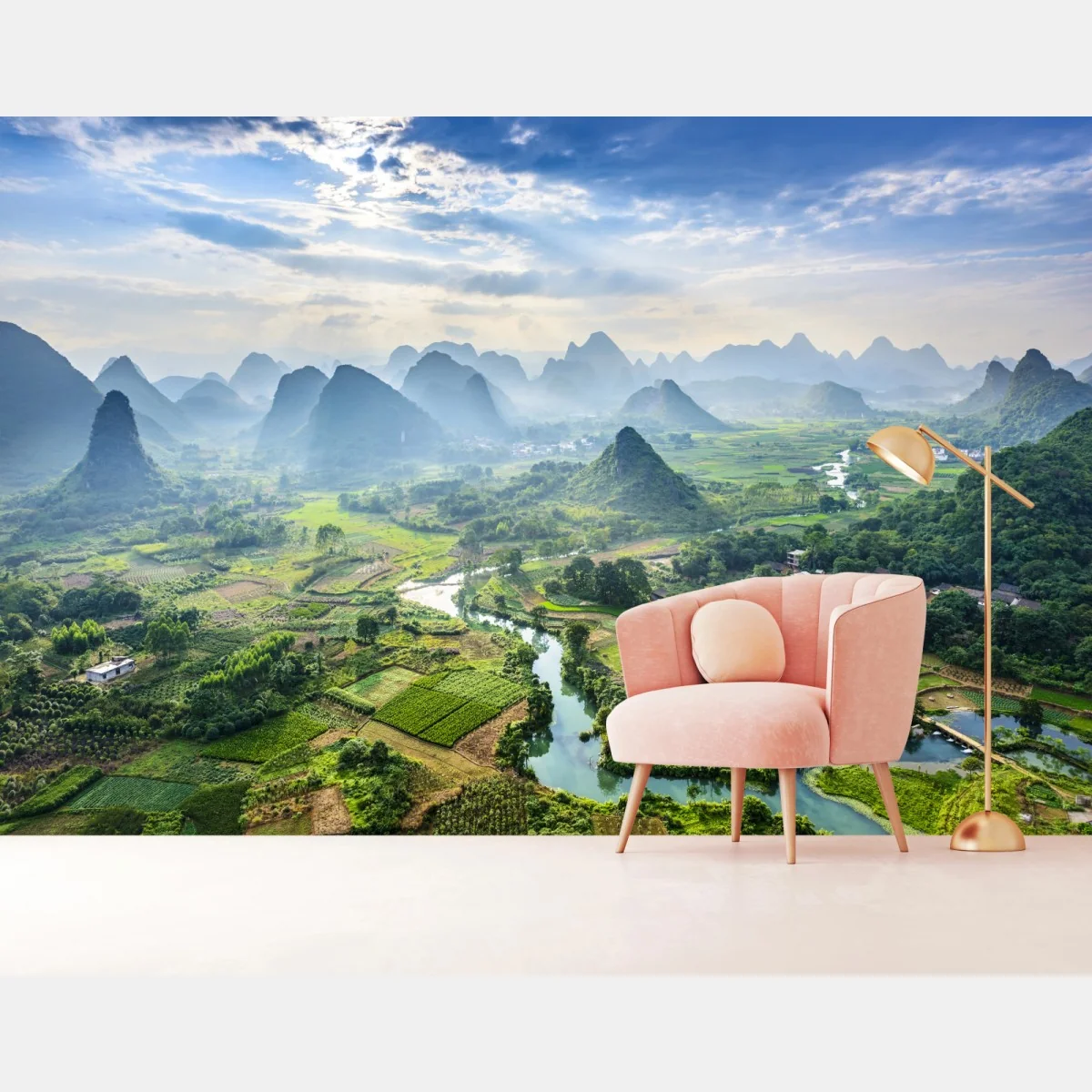 Fototapete nebliges karsttal bei sonnenaufgang – Wallnifity®