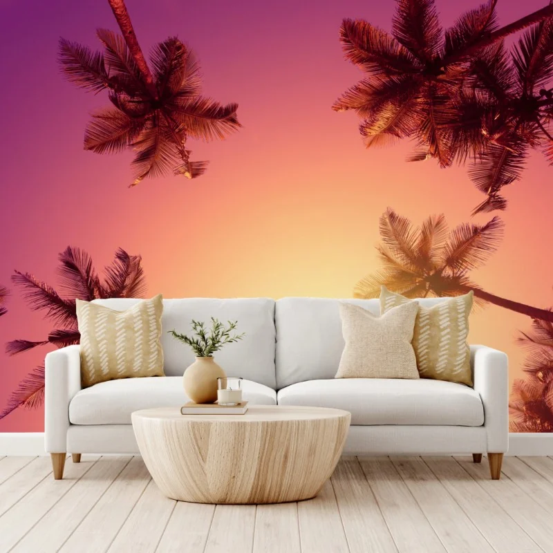 Fototapete tropischer sonnenuntergang mit palmen-silhouetten – Wallnifity® Fototapete tropischer sonnenuntergang mit palmen-silhouetten – Wallnifity®