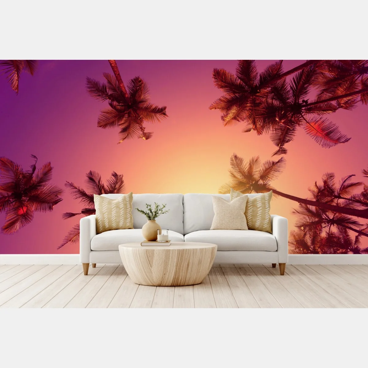 Fototapete tropischer sonnenuntergang mit palmen-silhouetten – Wallnifity® Fototapete tropischer sonnenuntergang mit palmen-silhouetten – Wallnifity®